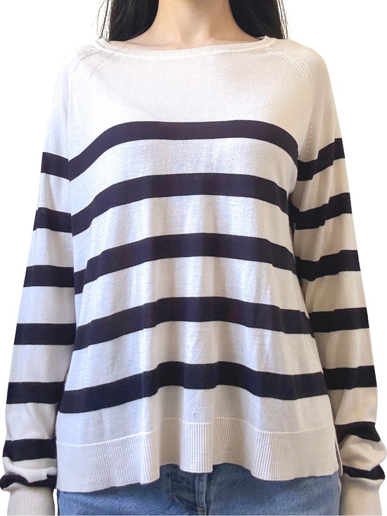 Zara Tops - ZARA Long Sleeve Thin Knit Sweater Cream and Black Striped Size M GUC